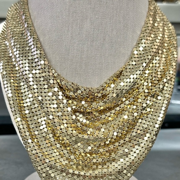 Vintage Signed Whiting & Davis Disco Gold Plated Mesh 70'S Necklace - Picture 3 of 5